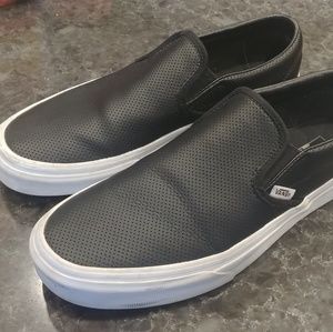 Vans women's perforated leather slip ons 10